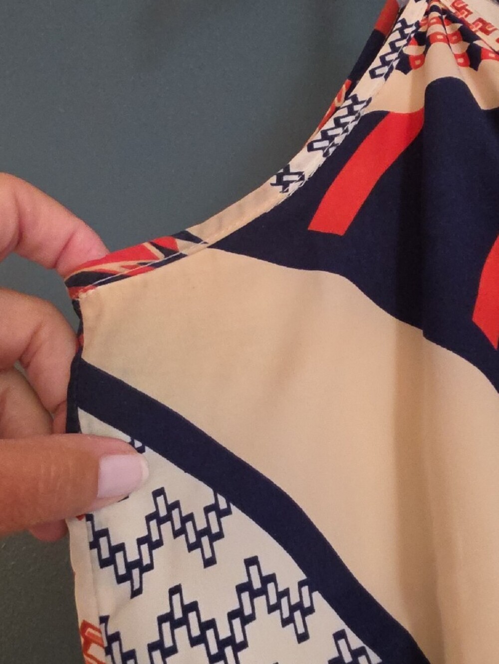 Lush Navy, Red & Cream Geometric Spaghetti-Strap Maxi Dress - Picture 3 of 3